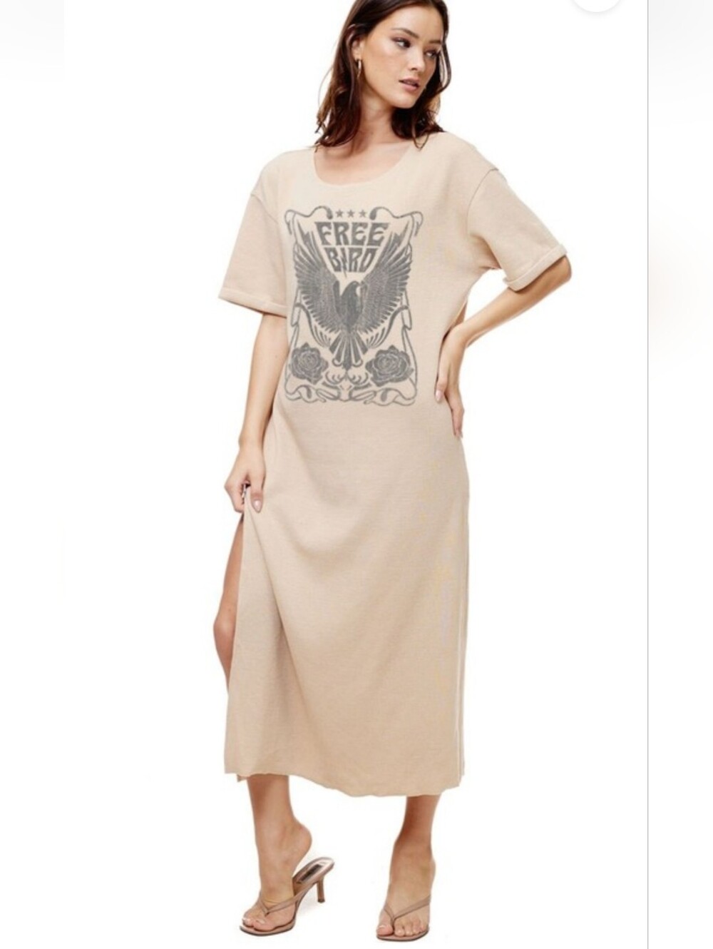 NEW Beige 'Free Bird' Graphic Maxi T-Shirt Dress